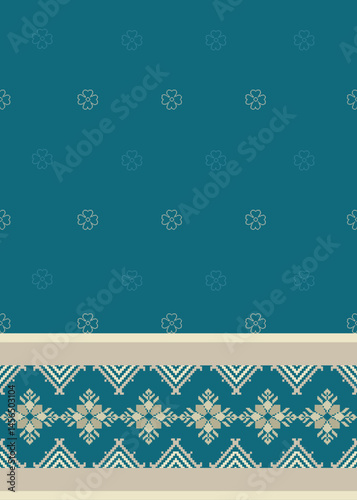 Traditional Ukrainian cross-stitch Detailed vector Illustration for textile printing design, on pixels green tones