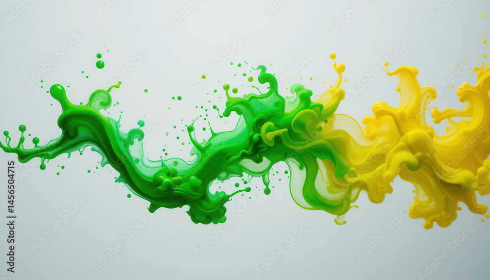 Obraz premium Liquid Art: Green and Yellow Colors in Motion.