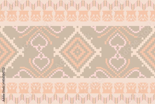 Traditional Ukrainian cross-stitch Detailed vector Illustration for textile printing design, on pixels brown tones