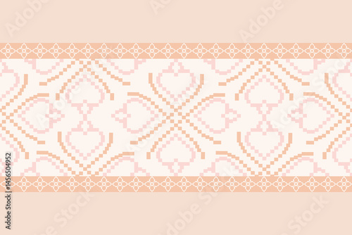 Traditional Ukrainian cross-stitch Detailed vector Illustration for textile printing design, on pixels pastel colors tones