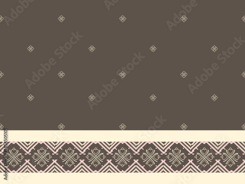 Traditional Ukrainian cross-stitch Detailed vector Illustration for textile printing design, on pixels brown tones