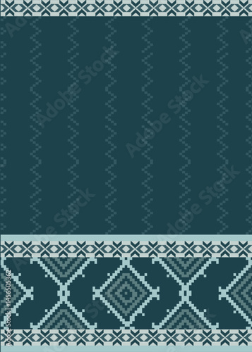 Traditional Ukrainian cross-stitch Detailed vector Illustration for textile printing design, on pixels green tones