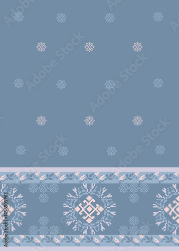 Traditional Ukrainian cross-stitch Detailed vector Illustration for textile printing design, on pixels pastel colors tones