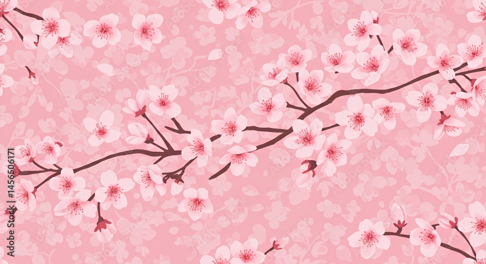 Fototapeta premium Pink Cherry Blossom Branches Seamless Pattern