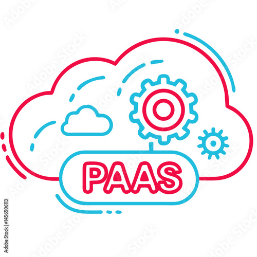 Cloud Computing Logo with Gears and PAAS Text on Transparent Isolated Background  