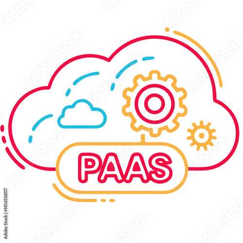 Colorful Vector PAAS Cloud Icon with Gears on Transparent Background