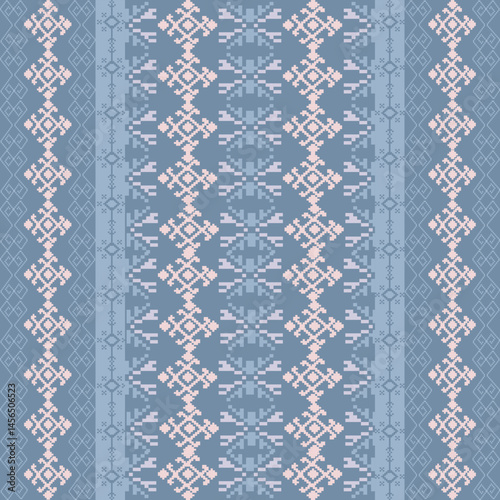 Traditional Ukrainian cross-stitch Detailed vector Illustration for textile printing design, on pixels pastel colors tones