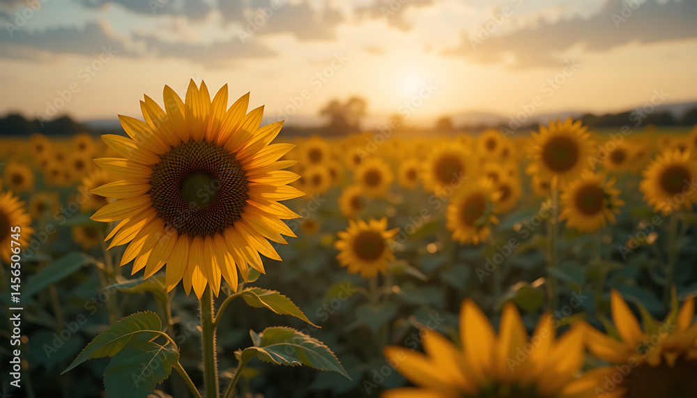 Obraz premium Sunflower Field at Sunset