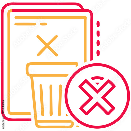 Vector Delete Icon with Trash Can and Document on Transparent Background