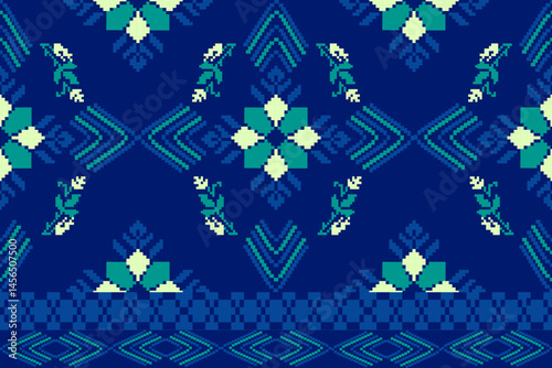 Traditional Ukrainian cross-stitch
Detailed vector Illustration for textile printing design, on pixels blue tones