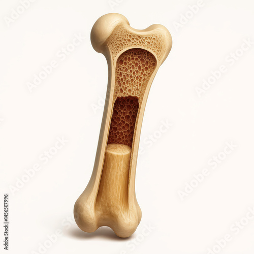 Fototapeta Naklejka Na Ścianę i Meble -  3D medical illustration of human bone structure showing cross section with bone marrow cavity isolated on white background
