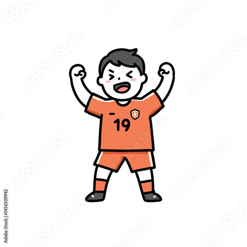 Soccer player celebrating with fists pumped in excitement