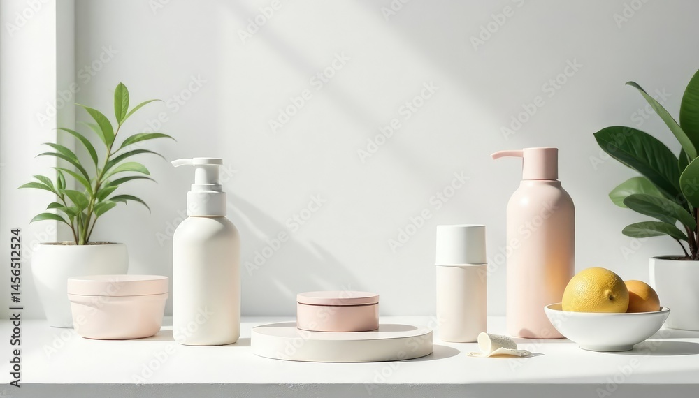 Clean minimalist product display on white backdrop, lotion, premium Clean minimalist product display on white backdrop, lotion, premium