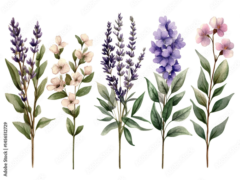Naklejka premium Beautiful lavender and wildflower botanical arrangement for decor, cut out