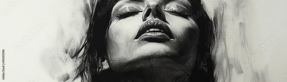 Obraz premium A stunning charcoal sketch captures the essence of a portrait in striking black and white tones, showcasing artistic talent.