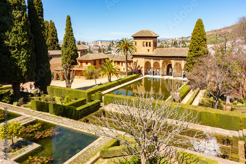 Ladies tower of Alhambra palace and gardens of Partal, Granada, Spain