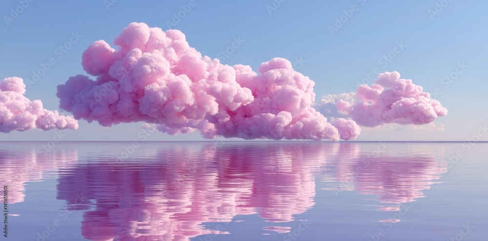 Fototapeta premium The sky and water are filled with beautiful surreal pink clouds and their corresponding reflections