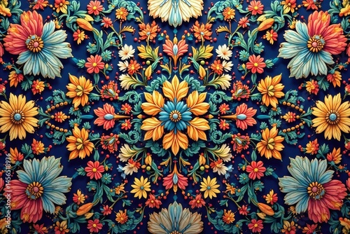 Wallpaper Mural Intricate floral textile design, repeating motif, paisley, art, retro Torontodigital.ca