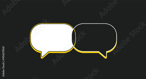 Overlapping Black and White Speech Bubbles,Conversation Cloud,Dialogue Balloons Intersecting,Thinking and Speaking Communication Bubbles, both empty with Yellow on black background AI Generative