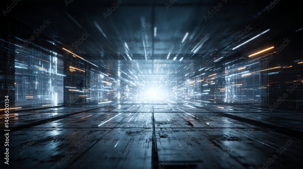 Obraz premium An abstract blue tunnel perspective serves as the background, a product of advanced Generative Ai capabilities