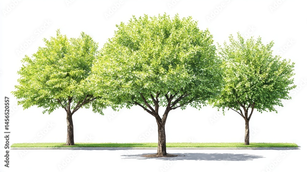Obraz premium Three Lush Green Trees on White Background