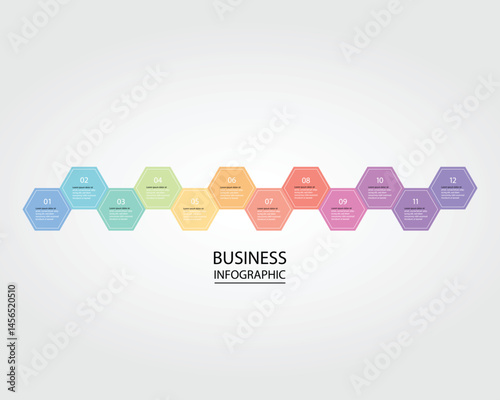 Business Infographic modern design template for banners and infographics for 12 hexagon step 