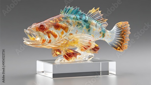 A bizarre creature of art, featuring distorted forms and radiant hues, is showcased within a hovering, ethereal exhibit box