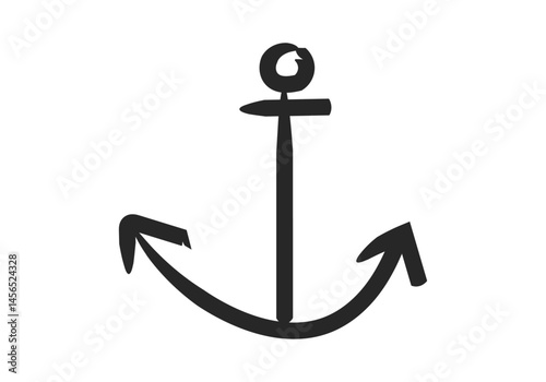 Icono negro de ancla de barco en trazo de pincel
