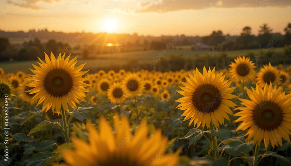 Fototapeta premium Sunflower Field at Sunset