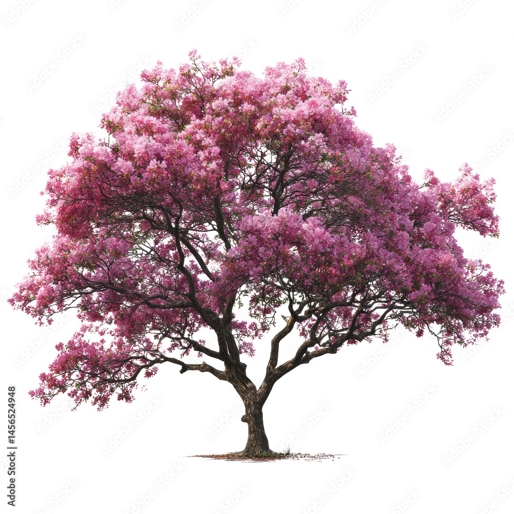 Fototapeta premium Vibrant Pink Blossom Tree in Full Bloom on a white background.