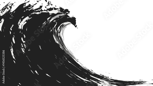 Dynamic and Powerful Ocean Wave Captured in Motion with Intricate Details and Bold Lines Representing Nature's Force and Beauty