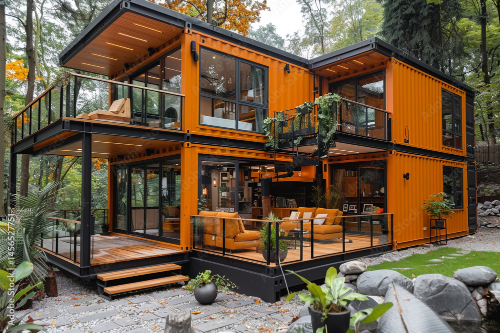 Fototapeta premium Close-Up View of Prefabricated Container Houses