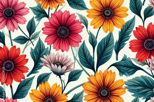 Wallpaper Mural Bold graphic floral repeat, ideal for fashion & home decor, colorful, graphic Torontodigital.ca