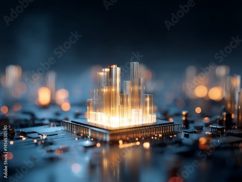 Digital financial chart featuring an upward trend, set on a background that incorporates elements of technology and cryptocurrency