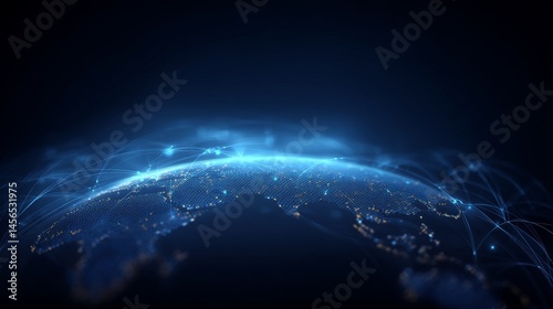A digital data globe is an abstract illustration representing a scientific technology data network that envelops planet earth, symbolizing connectivity, complexity, and the overwhelming amount of