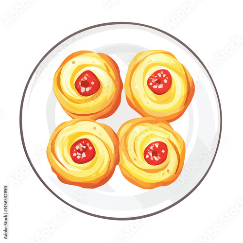  A Simple flat 2D icon Danish pastry set collection isolated on a transparent background, vector, flat design, animation design, simple flat 2D icon, minimalist design, clipart, illustration