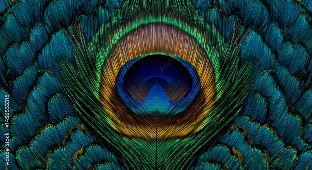 Obraz premium Peacock Feather Close-Up: A Symphony of Emerald, Sapphire, and Gold