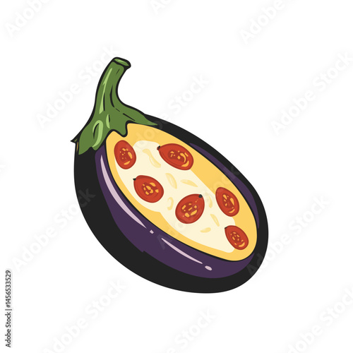 A Simple flat 2D icon eggplant parmesan isolated on a transparent background, vector, flat design, animation design, simple flat 2D icon, minimalist design