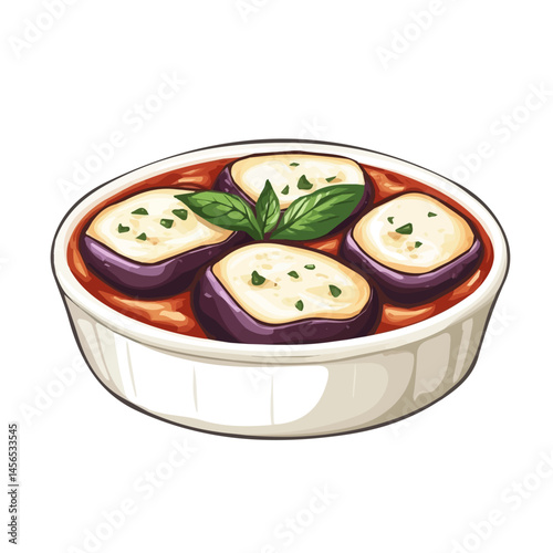 A Simple flat 2D icon eggplant parmesan isolated on a transparent background, vector, flat design, animation design, simple flat 2D icon, minimalist design