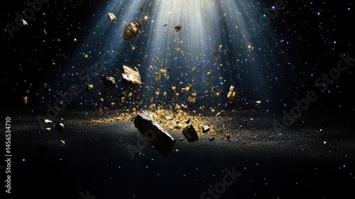 Stardust sparkle shower, 3D particles lighting up black space with dazzling effect