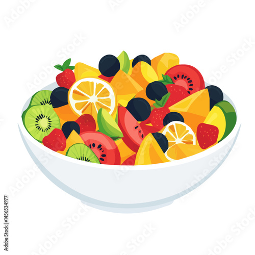 My Simple flat 2D icon of a fruit salad bowl isolated on a transparent background, vector, flat design, animation design, simple flat 2D icon, minimalist design