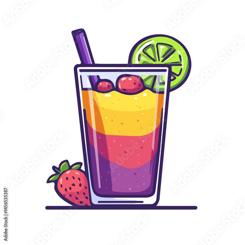 My Simple flat 2D icon of a fruit smoothie glass isolated on a transparent background, vector, flat design, animation design, simple flat 2D icon, minimalist design