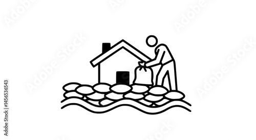 Person strengthening house black and white icon