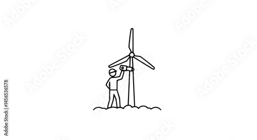 Person near windmill black and white icon