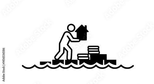 Man carrying house black and white icon