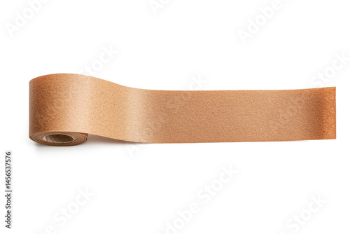 A narrow brown tape paper in vertical position, high-detail photography style on pure white background perfect for di-cut. high-resolution deep sharpen