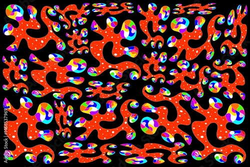 Seamless pattern with red geometric shapes on black background