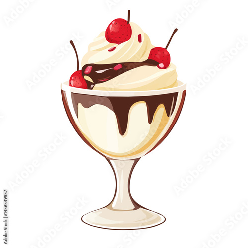 A Simple flat 2D icon ice cream sundae isolated on a transparent background, vector, flat design, animation design, simple flat 2D icon, minimalist design, clipart, illustration
