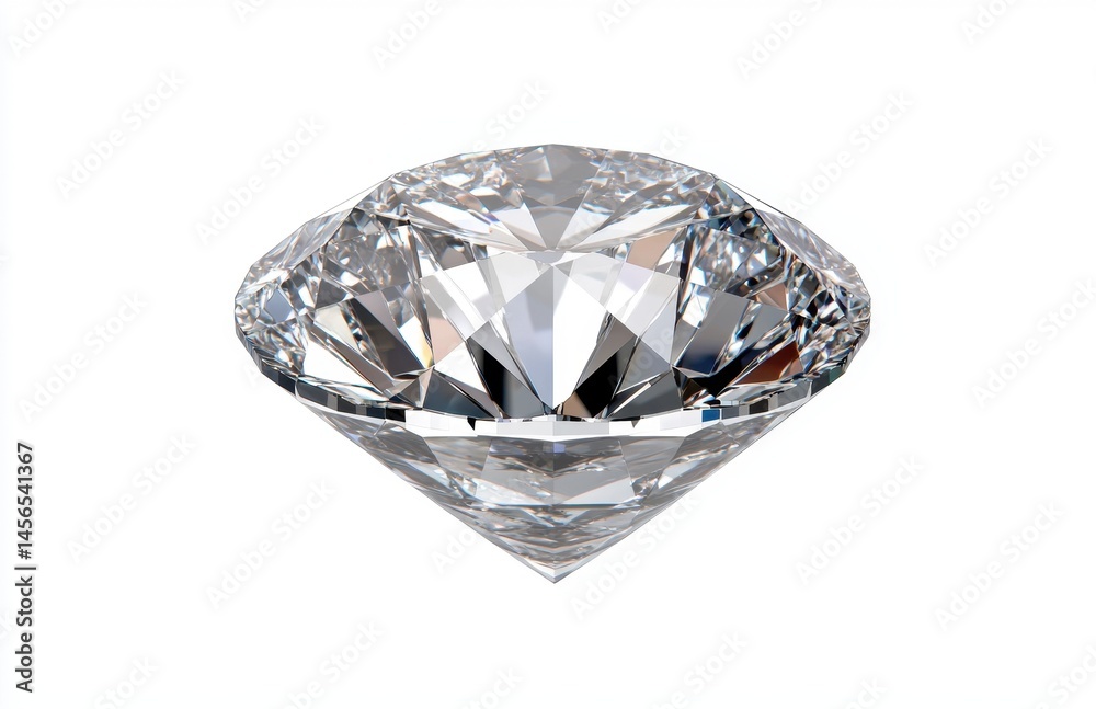 Brilliant Cut Diamond Gemstone with Sparkling Facets on White Background Brilliant Cut Diamond Gemstone with Sparkling Facets on White Background