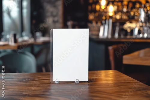 Blank menu stand mockup on restaurant table